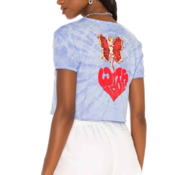 Boys Lie Lady Butterfly Blue Tie Dye With Love Cropped Tee Size M - Picture 2 of 10